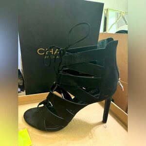 Lace-up heeled sandals. Black suede. Charles by Charles David 9.5. Like new